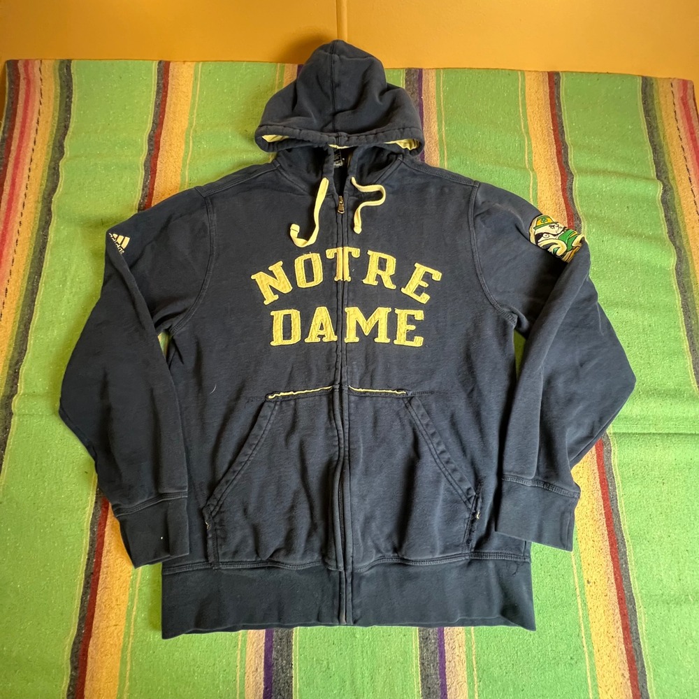 Adidas Notre Dame Full Zip Hoodie Mens XS Navy Blue Fighting Irish Leprechaun